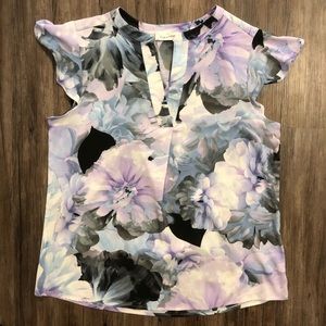 Calvin Klein Floral Flutter Sleeve Blouse